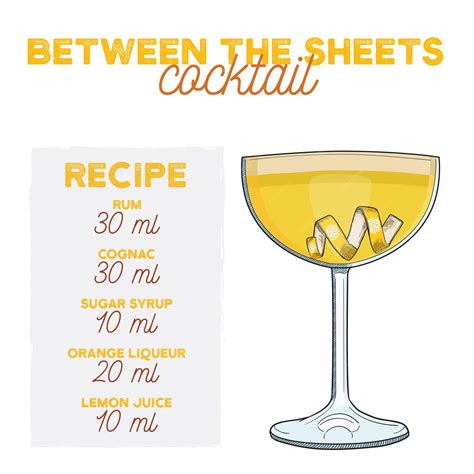 Premium Vector | Hand Drawn Between the Sheets Summer Cocktail Drink with Ingredients