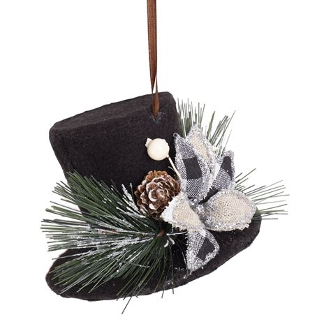 SNOWMAN TOP HAT 4.5" BLACK W/SNOW BERRY - Christmas Forever