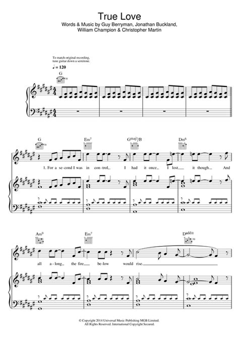 Coldplay "True Love" Sheet Music for Guitar Chords/Lyrics | Download ...