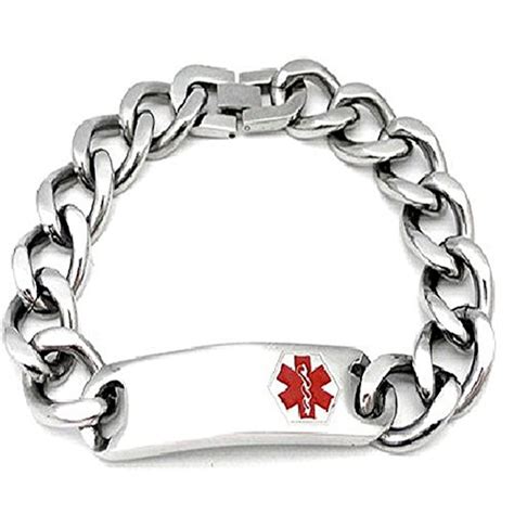 Medical Alert 316L Stainless Steel Large Link Men's Bracelet, Engravable ID Tag, 8.5 by Stahl ...