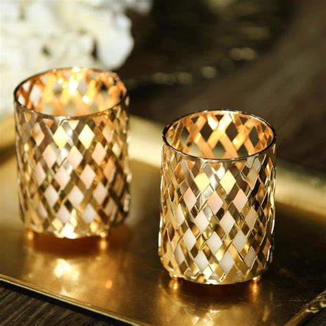 Efavormart 2 Pack 4" Tall Metal Gold Candle Holder Set Votive Candle ...