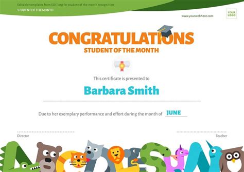 Free Student of the Month Award Templates