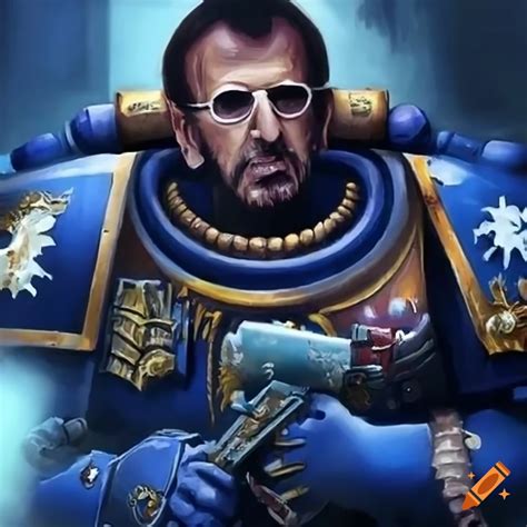 Ringo starr as a warhammer 40k ultramarine on Craiyon