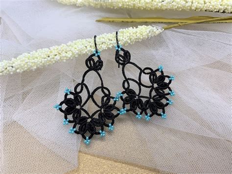 Tatting Lace Earrings White Wedding Lace Earrings Black - Etsy