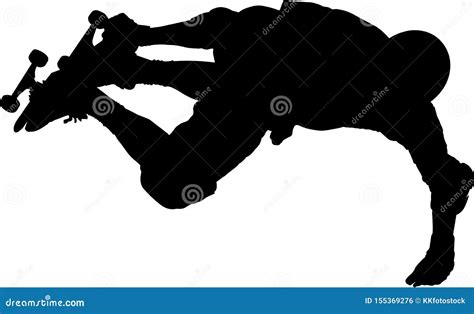 Silhouette of Skateboarder Doing Tricks Stock Vector - Illustration of dangerous, extreme: 155369276