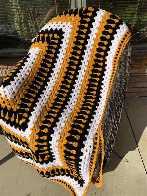 Black Gold & White Crochet Blanket | Etsy in 2021 | Crochet blanket ...