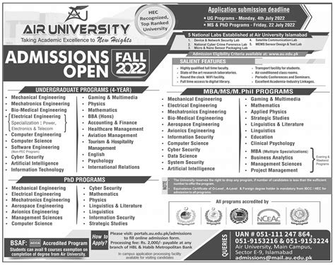 Air University - Islamabad Admissions 2022 - STEP By PGC