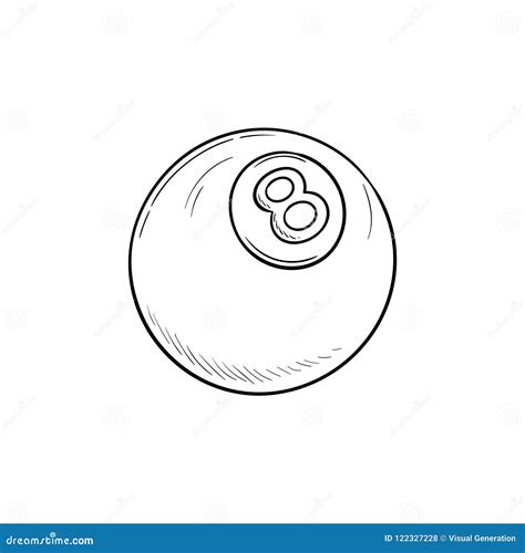 Pool Eight Ball Hand Drawn Outline Doodle Icon. Cartoon Vector ...