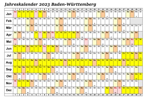 Kostenlos Jahreskalender 2023 Baden-Württemberg Kalender