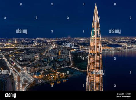 Aerial view of Lakhta Center during the night, Saint Petersburg, Russia Stock Photo - Alamy