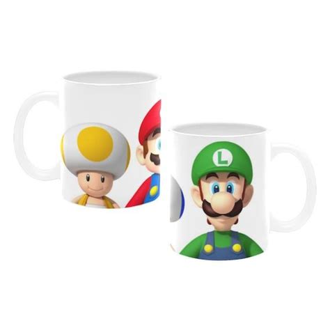 two coffee mugs with mario and luigi on the front one has an image of each character