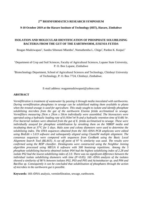 (PDF) ISOLATION AND MOLECULAR IDENTIFICATION OF PHOSPHATE SOLUBILISING BACTERIA FROM THE GUT OF ...