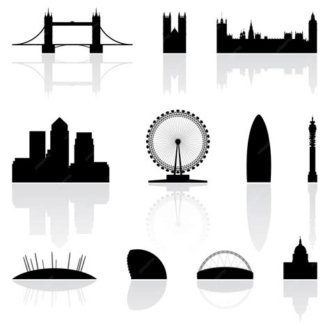 Premium Vector | Famous london landmarks with reflections