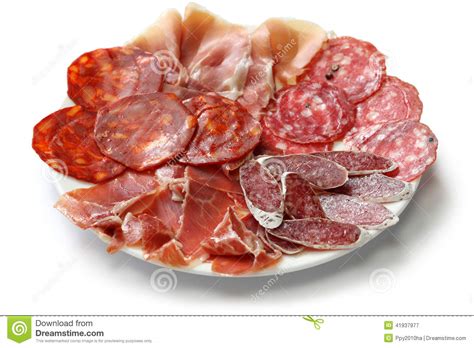 Various Types Of Spanish Salami, Sausage And Ham. Stock Photo - Image ...