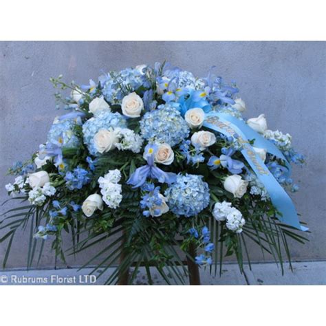 PALE BLUE & WHITE CASKET SPRAY Rubrums Florist - Ossining, NY Florist | Best Local Flower Shop