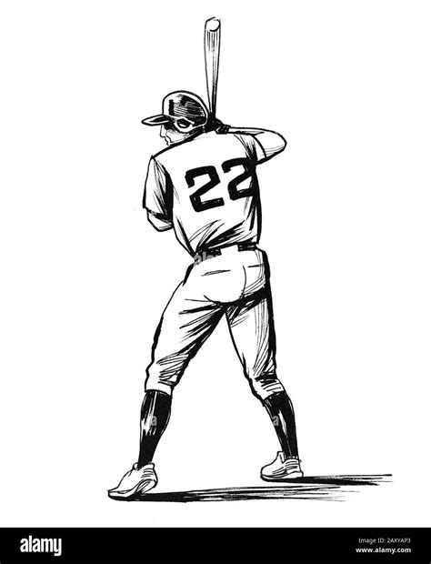 Baseball player. Ink black and white drawing Stock Photo - Alamy