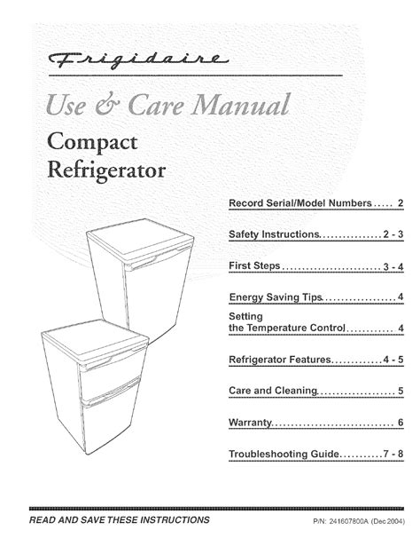 Frigidaire Gallery Refrigerator Owner Manual