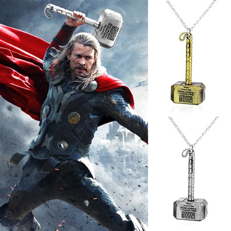 Thor Hammer Necklace Marvel Avengers Dark World Necklace Classic Movies Exquisite Mjolnir ...