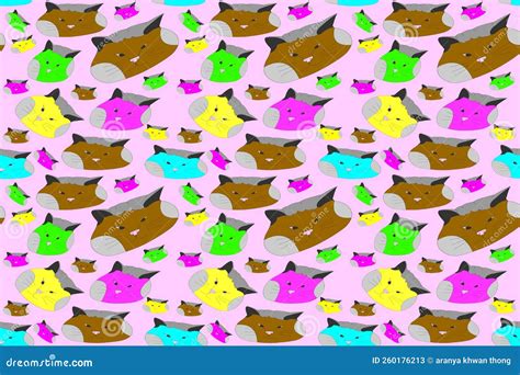 Seamless Wallpaper Cartoon Cute Fat Cat Face Multicolored Pink Background Stock Illustration ...