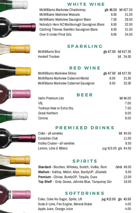 Drinks - Bar Price List