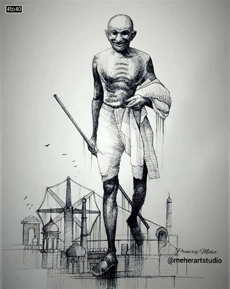 Happy Gandhi Jayanti Pencil Sketch - Kids Portal For Parents