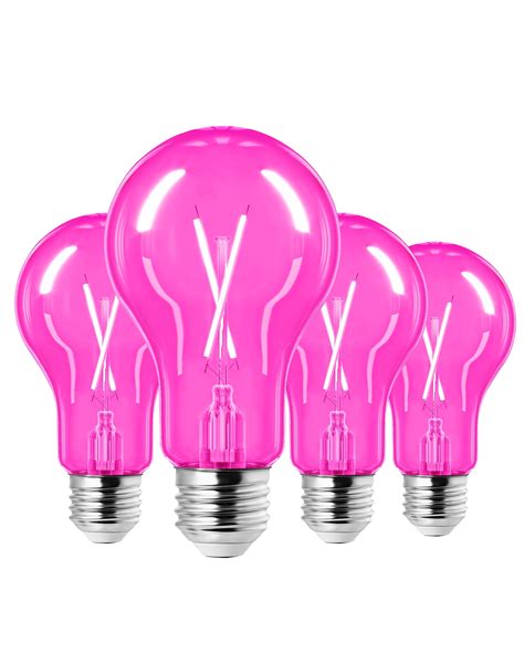 EDISHINE Pink LED Light Bulbs 8W A19 LED Bulbs for Christmas, Halloween, Party Bar Decor, E26 ...
