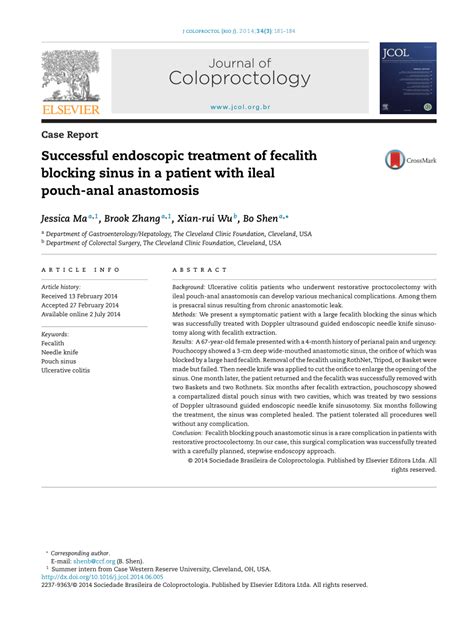 (PDF) Successful endoscopic treatment of fecalith blocking sinus in a ...