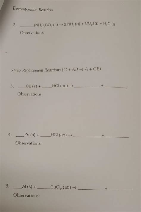 Solved Decomposition Reaction 2. (NH4)2CO3( s)→2NH3( g)+CO2( | Chegg.com