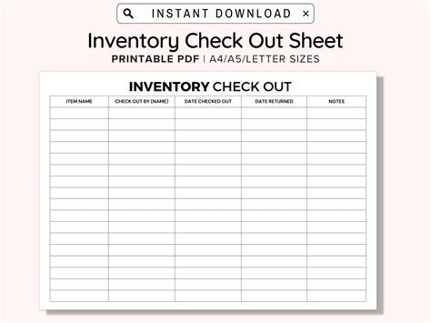 Inventory Sign Out Sheet Checkout Form, Print and Write PDF, Worksheets ...