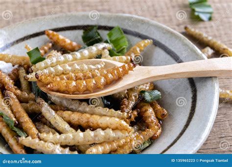 Bamboo Edible Worm Insects Crispy or Bamboo Caterpillar in a Ceramic ...