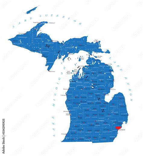 Michigan state political map Stock Vector | Adobe Stock