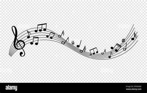 Music wave with notes. Musical swirling line. Isolated sound art vector ...