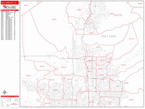 Salt Lake City Utah Zip Code Wall Map (Red Line Style) by MarketMAPS