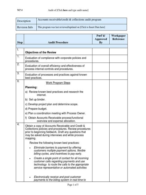 Sample Audit Program Sales and Accounts Receivable | Audit | Debits And ...