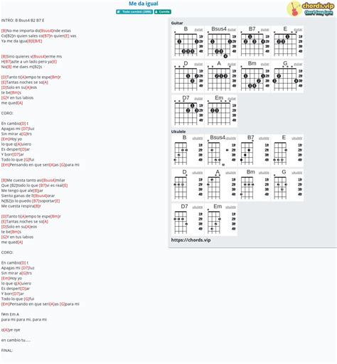 Chord: Me da igual - Camila - tab, song lyric, sheet, guitar, ukulele ...