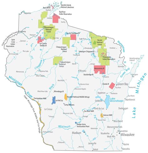 Wisconsin State Map - Places and Landmarks - GIS Geography