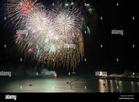 Fireworks display over pier marking the end of Bournemouth Air Festival ...