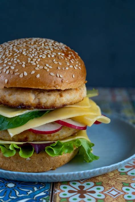 Double chicken burger stock photo. Image of food, burger - 25160422