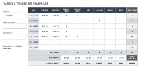 Weekly Timesheet Spreadsheet ~ Excel Templates