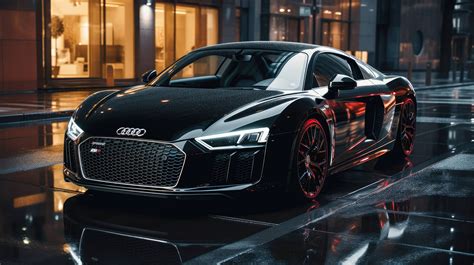 A 4K ultra HD wallpaper of a sleek, black Audi R8 parked on a city street