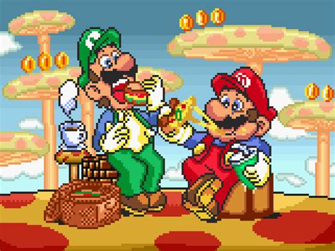 Mario and Luigi having lunch on the SNES by N-A-R-164 on Newgrounds