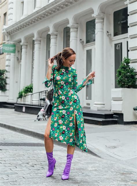 Purple Booties & Bright Florals At Fashion Week - Sydne Style