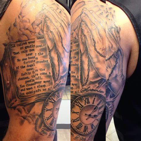 Praying hands memorial half sleeve tattoo | Half sleeve tattoo, Sleeve tattoos, Tattoo sleeve ...