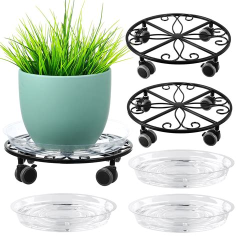 Buy 3 Pack Plant Caddy with Wheels Heavy Duty 11.8 Inches Metal Plant Stand with Wheels Plant ...