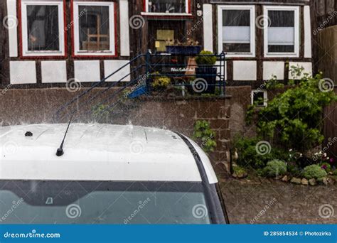 Car Roof is Under a Heavy Rain Stock Photo - Image of climate, heavy ...