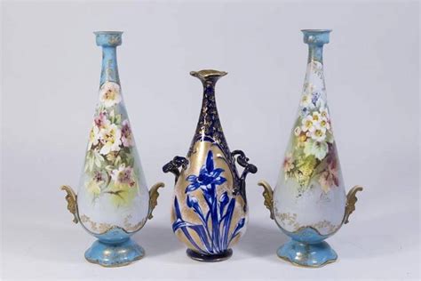 Pair Royal Doulton Burslem Vases & Blue Iris Vase