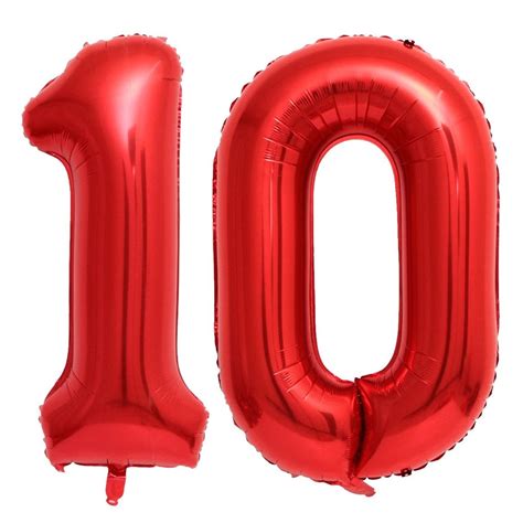 Buy 40 Inch Red 10 Number Balloons Giant Jumbo Huge 10 Foil Mylar Helium Number Digital Balloons ...