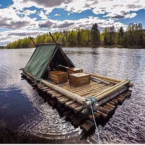 The perfect lake camper which has a shelter built on top of a raft⛺️ Would you stay the night on ...