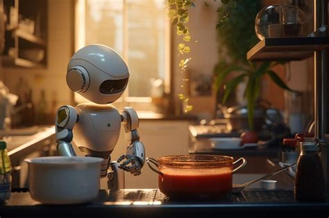 Premium AI Image | Robotic home assistant actively cleaning in a sleek and futuristic room ...