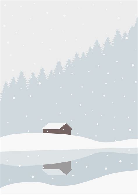 Winter landscape house in wild forest illustration poster. Snowy ...